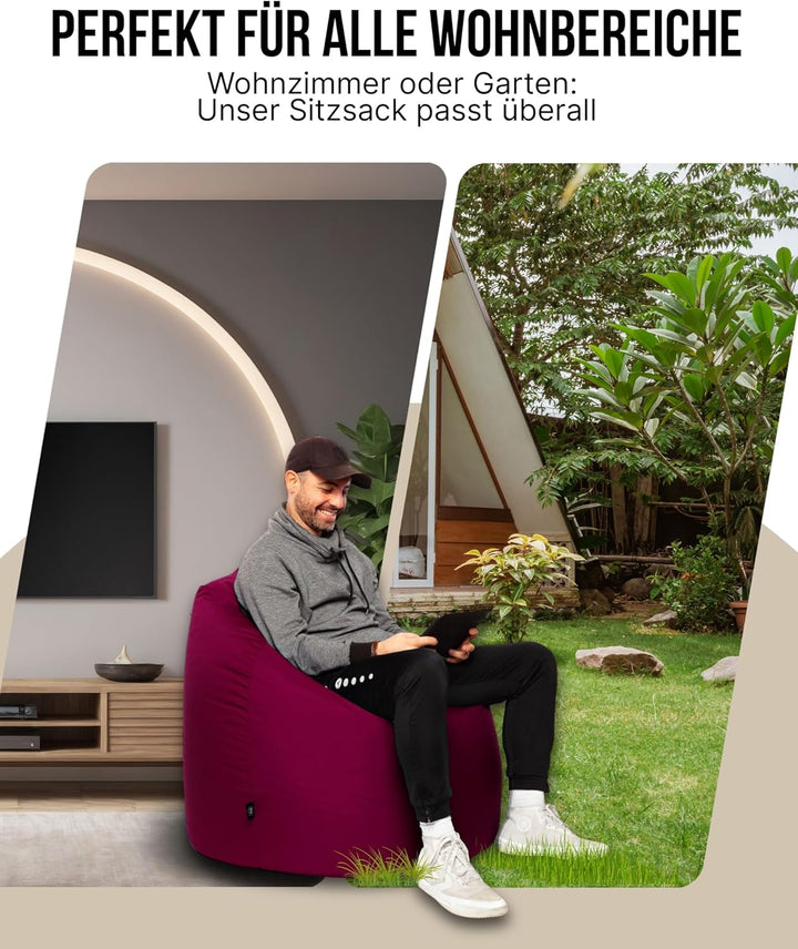 PATCH HOME Patchhome Sitzsack Tropfenform mit Reissverschluss Nachfüllbar - für In &amp; Outdoor - mit S