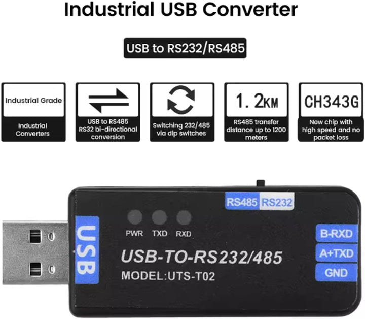 USB-zu-RS485-RS232-Konverter, Bidirektionales Halbduplex-Industriekommunikationsmodul für Schnelle B