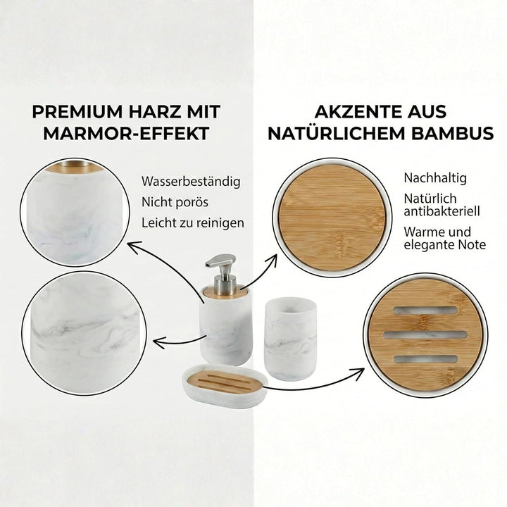 Badezimmer Set 3-teilig - Seifenspender mit Pumpe aus Zinklegierung, Zahnputzbecher und Seifenschale