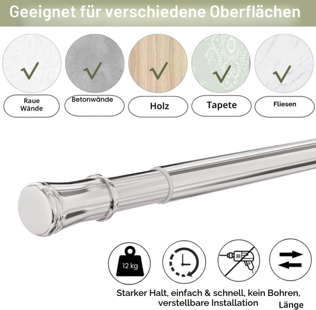 Gardinenstange ohne Bohren und Schrauben Teleskopstange Duschvorhangstange zum Einklemmen Vorhangsta
