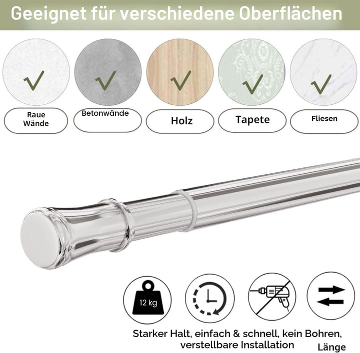 Venwemong Ausziehbare Gardinenstange, Teleskop-Fensterspannstange, ohne Bohren, Duschvorhangstange,