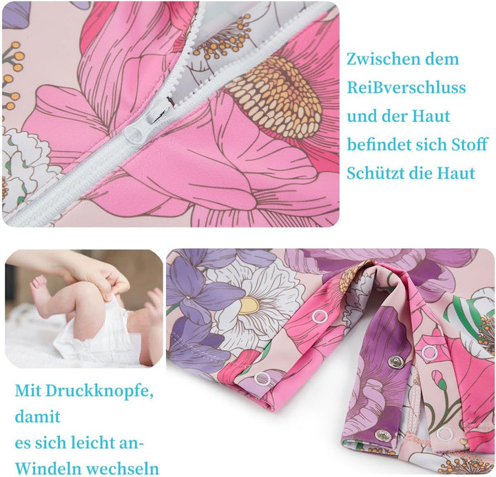 UMELOK Baby Badebekleidung Mädchen Badeanzug mit Sonnenhut UV Schutz 3-6 Monate Helle Blume, 3-6 Mon
