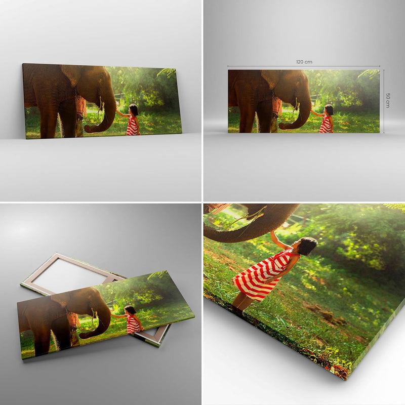 Wandbilder Dekoration Wohnzimmer Elefant Tier Panorama Bilder auf Leinwand 120x50cm Leinwandbild mit