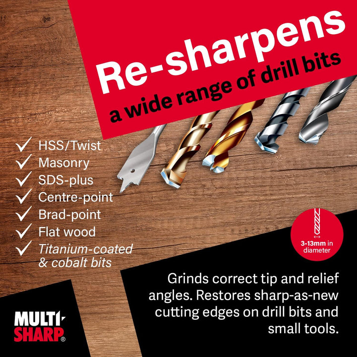 Multi-Sharp 2001 Universal-Bohrer- und Werkzeugschleifgerät, 3-13 mm Durchmesser (für: HSS-Bohrer, H