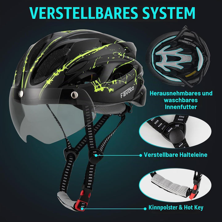 Favoto Fahrradhelm Herren mit Licht - Damenhelm Fahrradhelm Leichtgewicht Atmungsaktiv mit Brille Rü