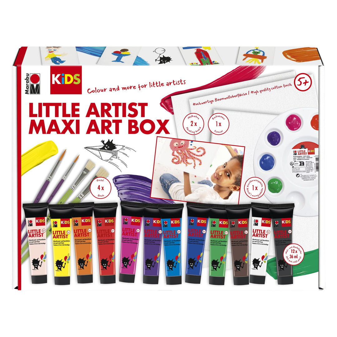 Marabu KiDS Little Artist Maxi Art Box, Mal- und Bastelbox für Kinder ab 5 Jahren, inkl. 12 x 36 ml
