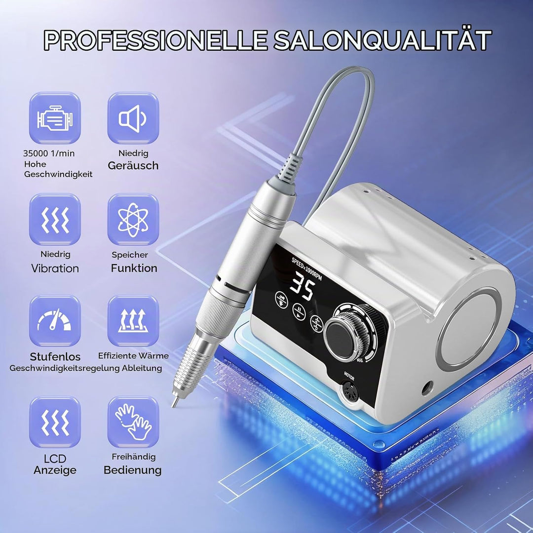 Professionelle Elektrische Nagelfräser, 35000 U/Min Maniküre Pediküre Set mit 6 Fräser, LED Display