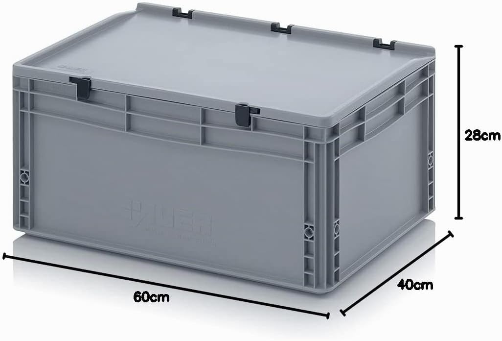 Eurobehälter + Scharnierdeckel ED 64/27 HG Auer, grau, 56l Kunststoffbox 60x40x28,5cm Handgriffe ges