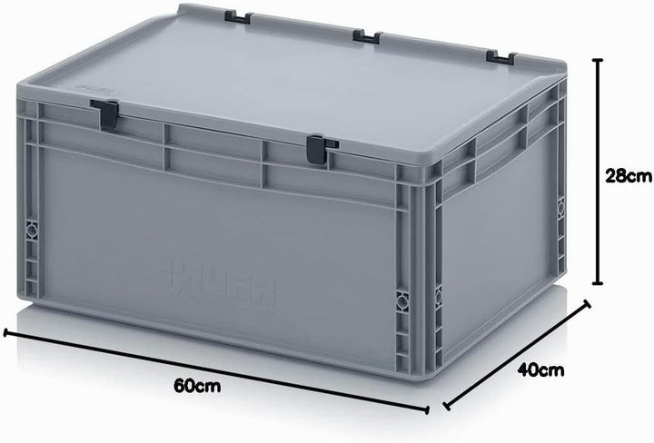 Eurobehälter + Scharnierdeckel ED 64/27 HG Auer, grau, 56l Kunststoffbox 60x40x28,5cm Handgriffe ges