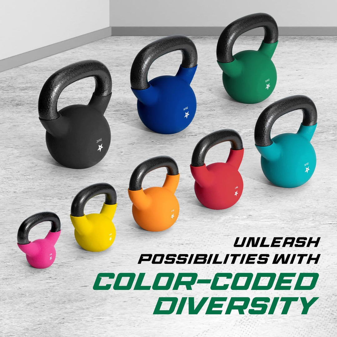 Yes4All 2-20 kg Cast Iron Kettlebell with Neoprene Coating, Multicoloured Kettlebells, Swing Dumbbel