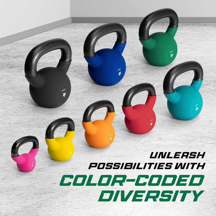 Yes4All 2-20 kg Cast Iron Kettlebell with Neoprene Coating, Multicoloured Kettlebells, Swing Dumbbel
