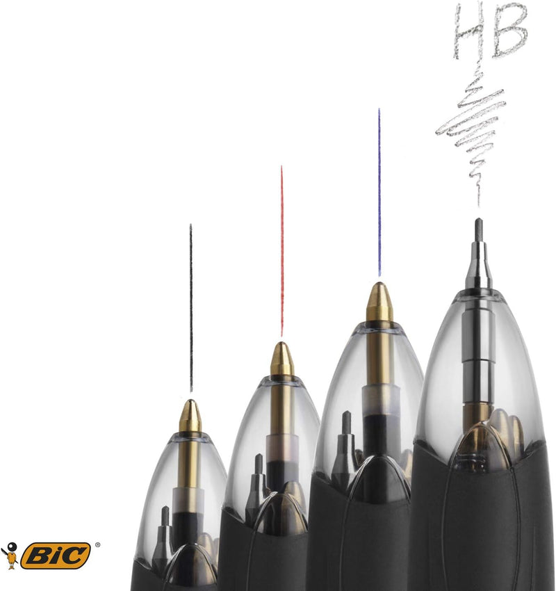 BIC 4 Farben Kugelschreiber Set 4 Colours 3+1HB, mit Bleistift, 12er Pack, Ideal für das Büro, das H