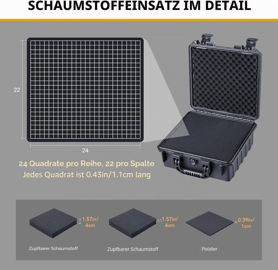 Lykus HC-2821 Wasserdicht Koffer mit anpassbar Rasterschaumstoff, Innengrösse 28x26,2x12 cm, Geeigne