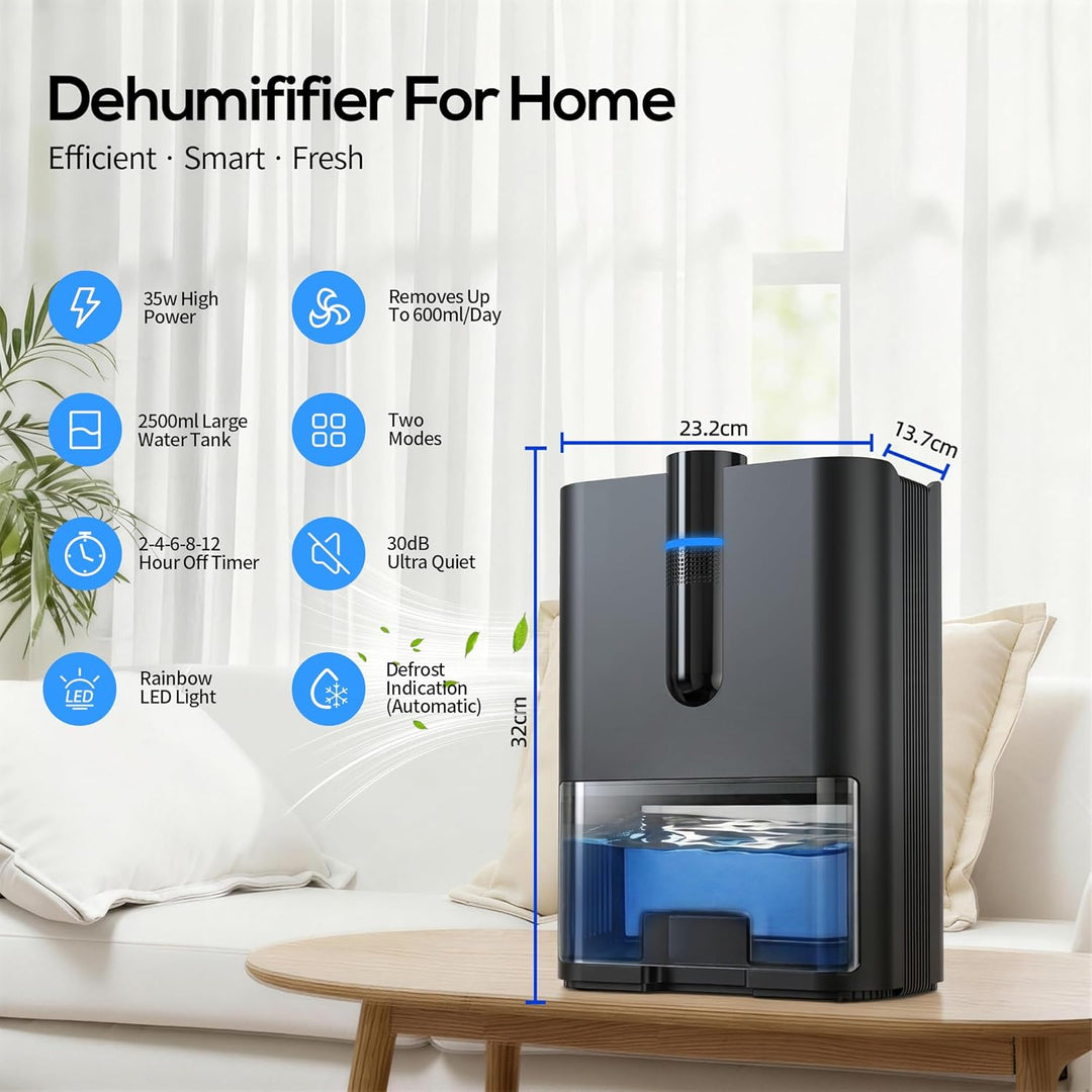 Luftentfeuchter, 2500ML Luftentfeuchter Elektrisch Leise Raumluftentfeuchter mit Ablaufschlauch, Aut