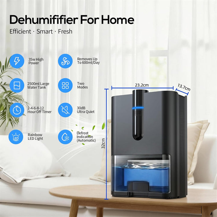 Luftentfeuchter, 2500ML Luftentfeuchter Elektrisch Leise Raumluftentfeuchter mit Ablaufschlauch, Aut