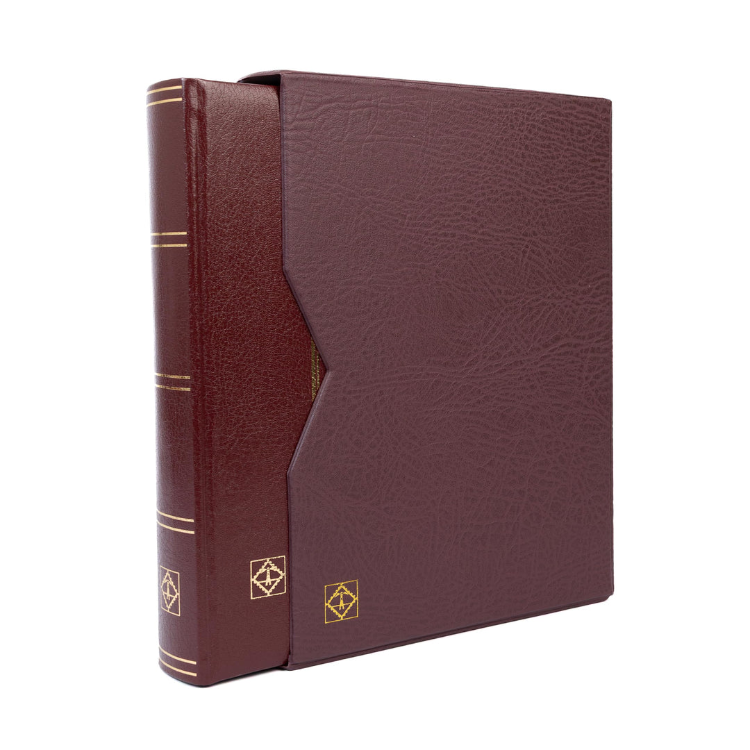 Leuchtturm 316139 Ordner DIN A4, 64 Seiten schwarz, Ledereinband* gepolstert + Aufbewahrungsbox, rot