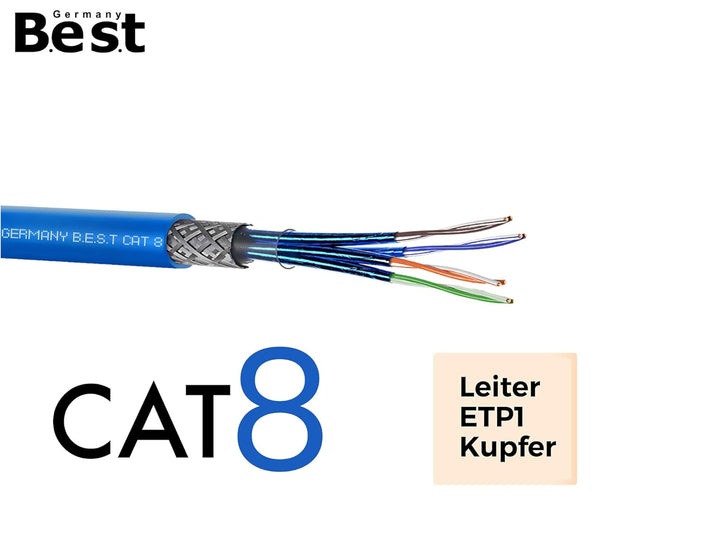 Germany B.e.s.t 50m CAT 8 Netzwerkkabel Verlegekabel Halogenfrei Installationskabel 40 Gbit/s CAT8 V