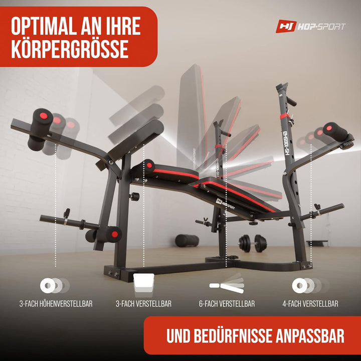 Hop-Sport Hantelbank Kraftstation 1065 mit Lang-, Curl- & Kurzhantel Gewichte 38kg bis 135kg 38kg +