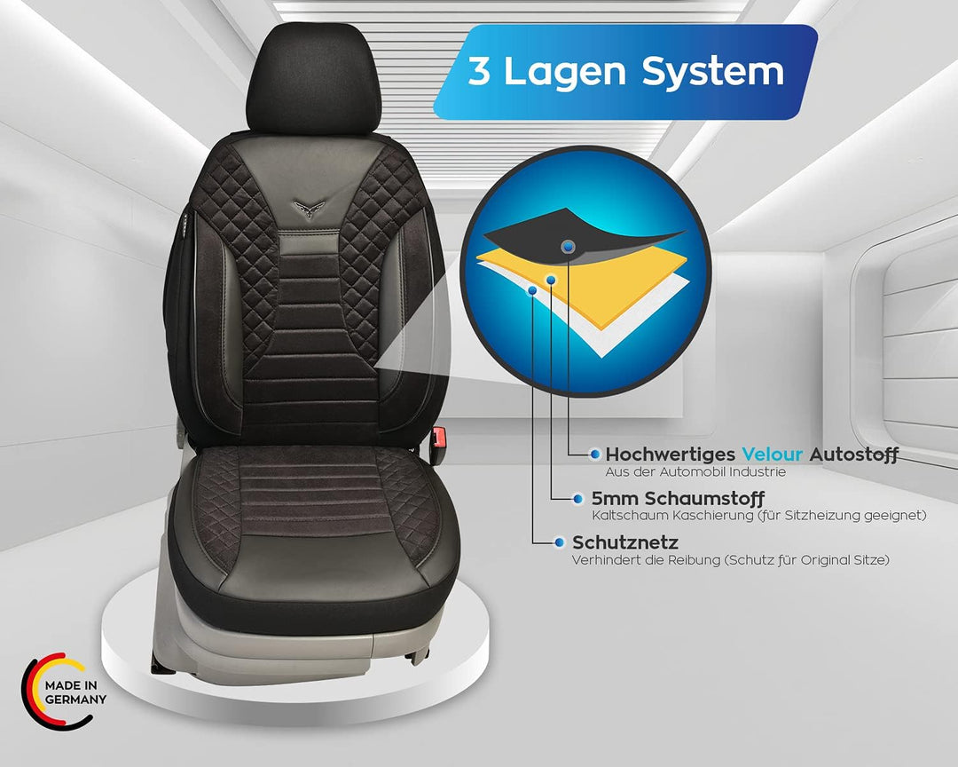 BREMER SITZBEZÜGE Mass Auto Schonbezüge kompatibel mit VW Grand California Fahrer &amp; Beifahrer Set ab