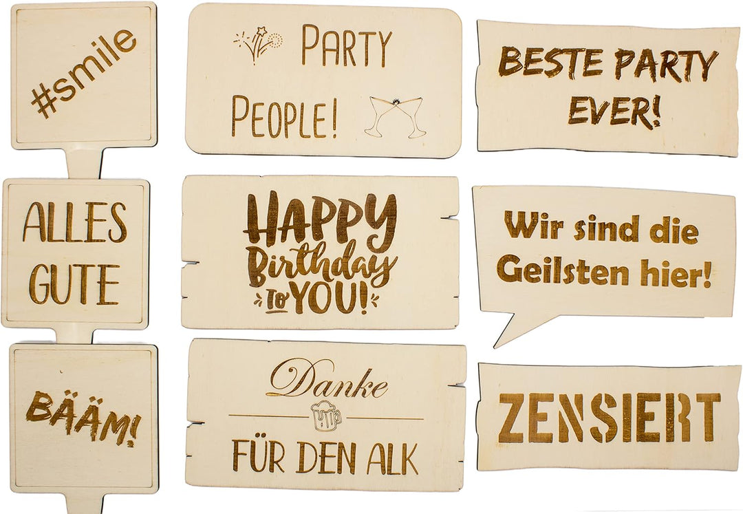 herz-wuid Fotobox Accessoires Schilder Set - 9Stk Holzschilder Requisiten Hochzeit Geburtstag Party