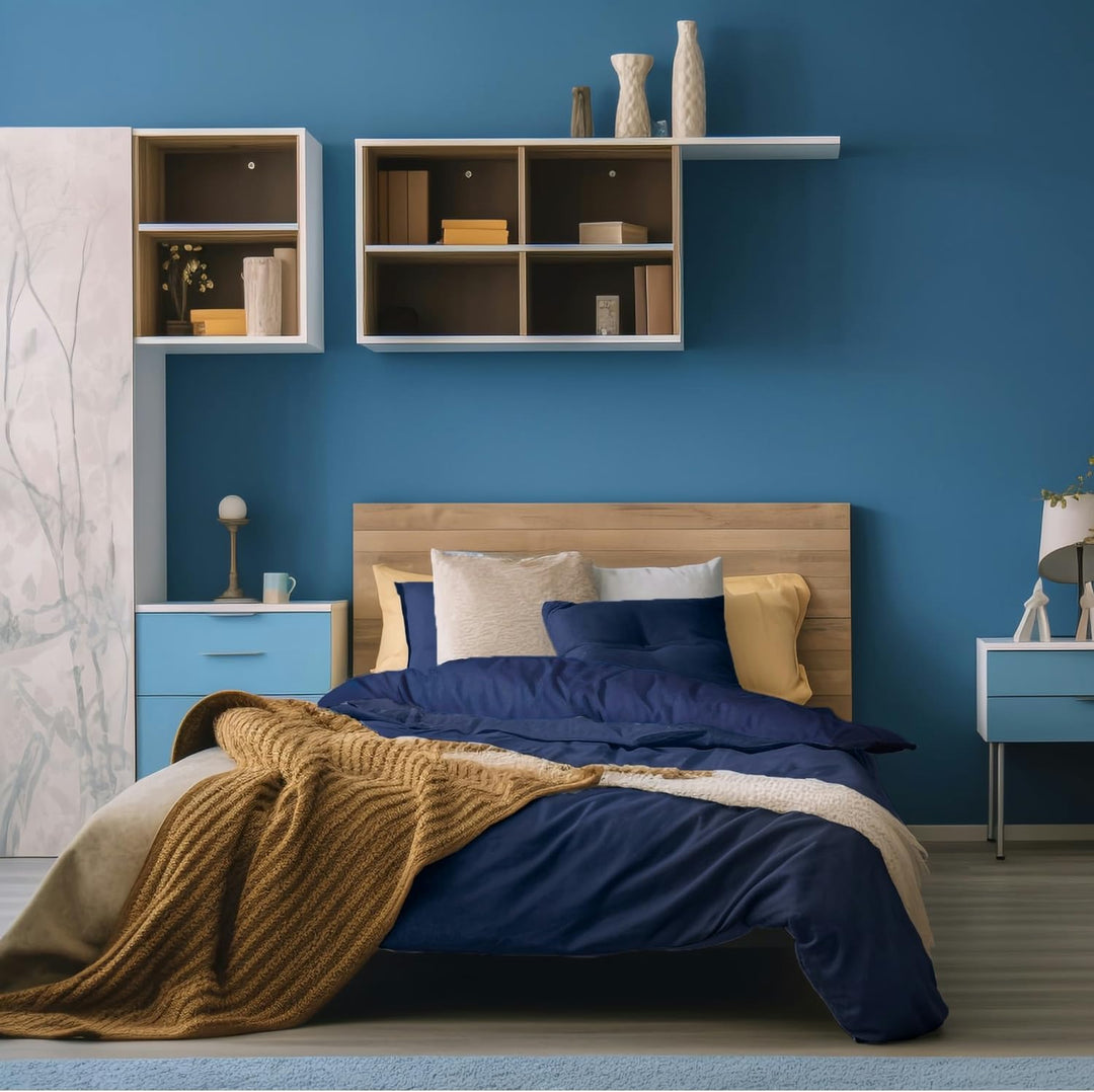 Boqingzhu Baumwolle Bettwäsche 200x220cm Blau Dunkelblau Einfarbig Uni Doppelbett Weich Renforce Bau