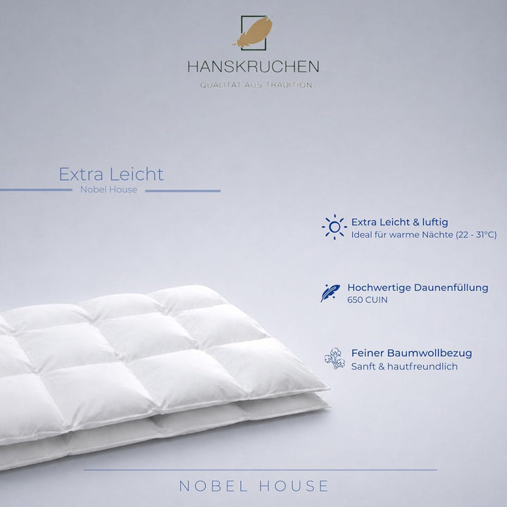 Hanskruchen Nobel House Luxus Daunendecke, Sommer, 90% Daunen / 10% Federchen, 240 x 220 cm, 240 x 2