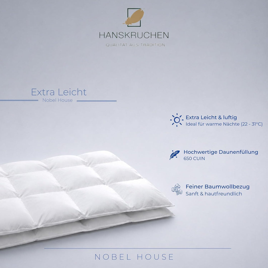 Hanskruchen Nobel House Luxus Daunendecke, Sommer, 90% Daunen / 10% Federchen, 200 x 220 cm, 200 x 2