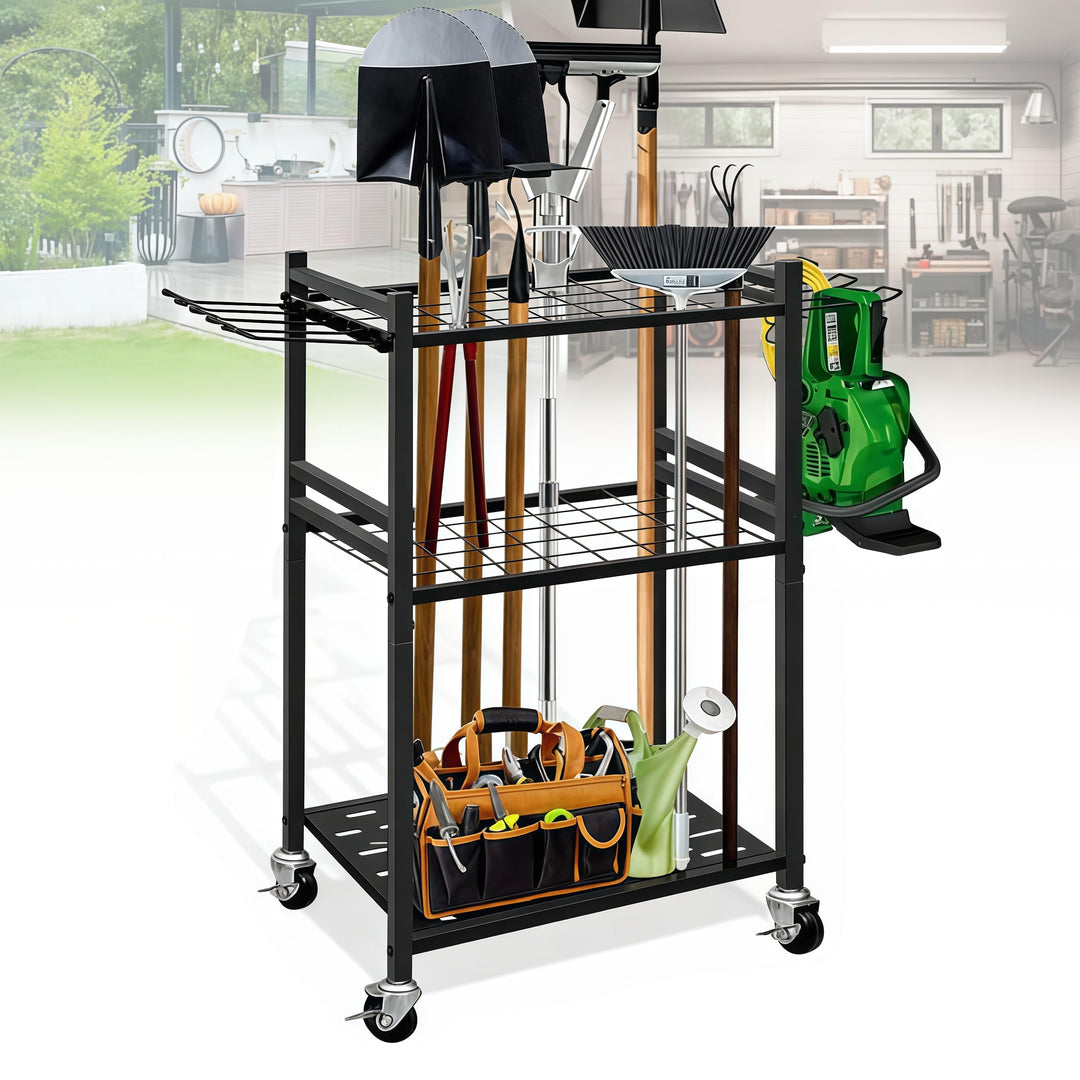 Gerätehalter, Gartengeräte Lagerregal aus Hochwertigem Kohlenstoffstahl mit Universalrad Schwarzer G