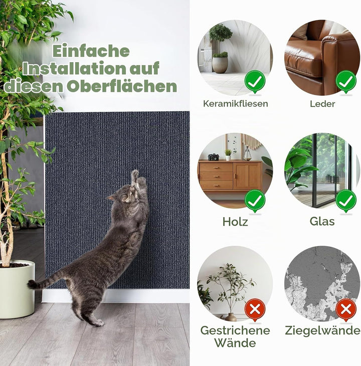 Kratzmatte Selbstklebend 60x200 cm, Selbstklebende Kratzschutzmatte Kratzteppich Katze Kratzschutz f