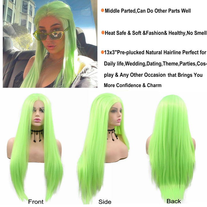 Damen Perücke, fluoreszierend, grünes Drag Queen, Fischion-Gelb, Kreidestift, synthetische Spitze, h