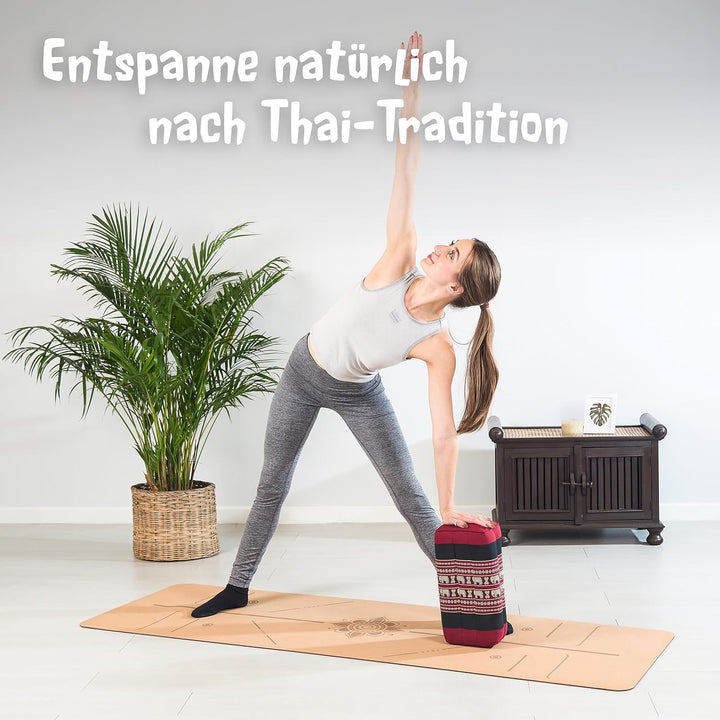 livasia Block Yogakissen eckig - 17x34x12cm - Meditationskissen mit Kapok, Stützkissen Bolster recht
