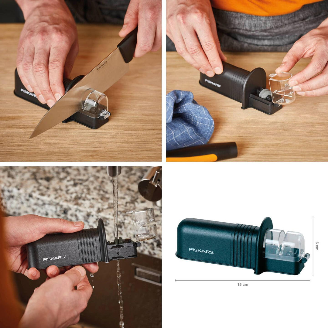 Fiskars Roll-Sharp Messerschärfer mit Keramik-Schleifstein, Essential, Kunststoff, Schwarz, 1065598