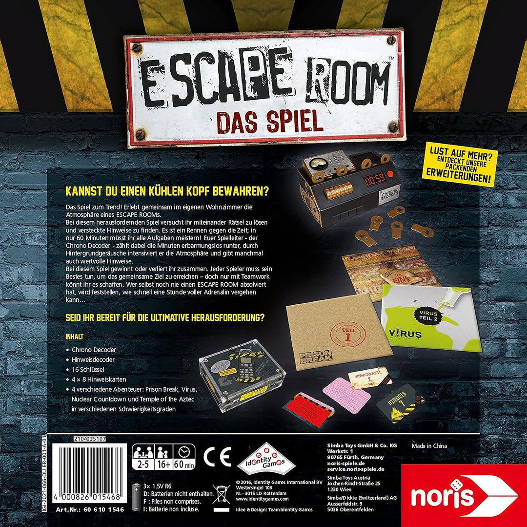 Noris 606101546 - Escape Room (Grundspiel) - Familien und Gesellschaftsspiel für Erwachsene, inkl. 4