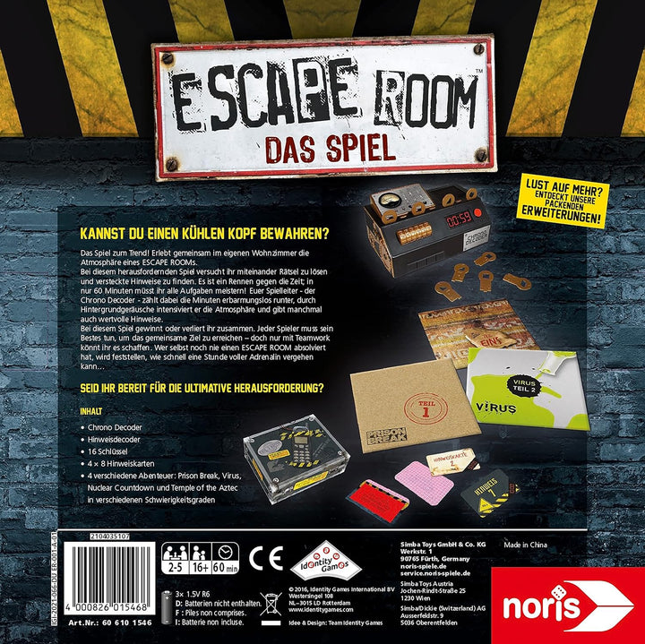 Noris 606101546 - Escape Room (Grundspiel) - Familien und Gesellschaftsspiel für Erwachsene, inkl. 4