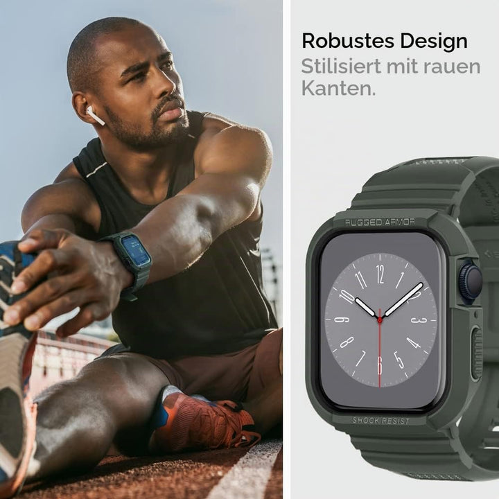 Spigen Rugged Armor Pro Hülle mit Band für Apple Watch 45/44mm | TPU-Unibody-Hülle mit Armband, Carb