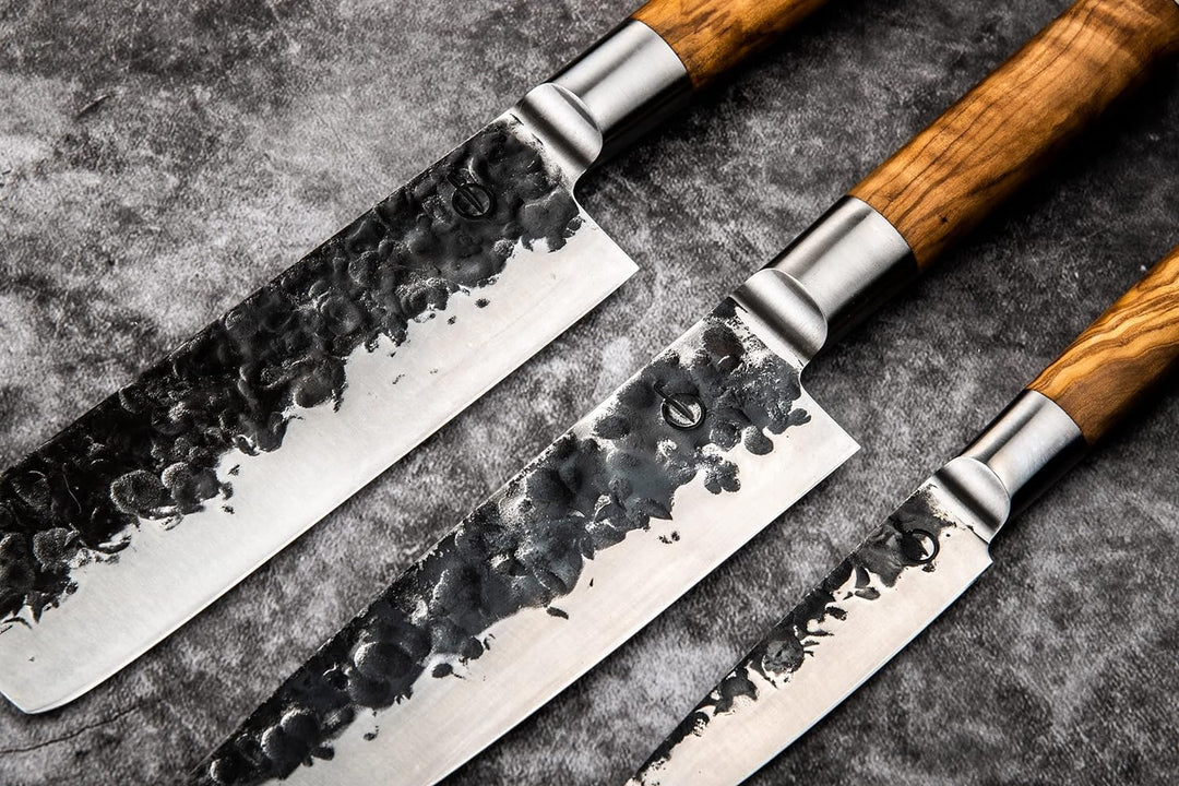 Forged Olive Messerset 3-teilig, handgefertigt, in Holzkiste