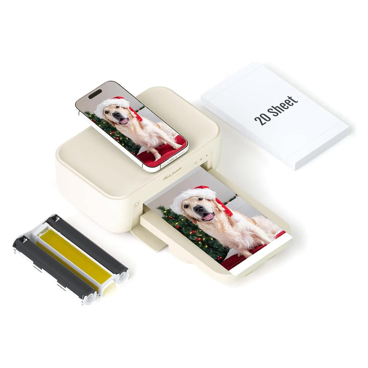 HPRT Fotodrucker 4x6, +20 Blatt & 1 Farbband, WLAN-fähiger drahtloser Sofortbilddrucker für iPhone,