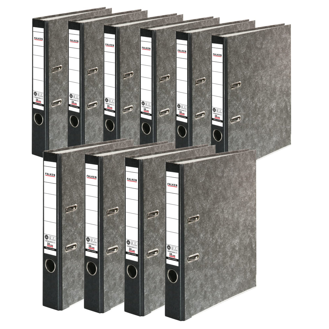 Original Falken 10er Pack Recycling-Ordner Wolkenmarmor. Made in Germany. 5 cm schmal DIN A4 schwarz