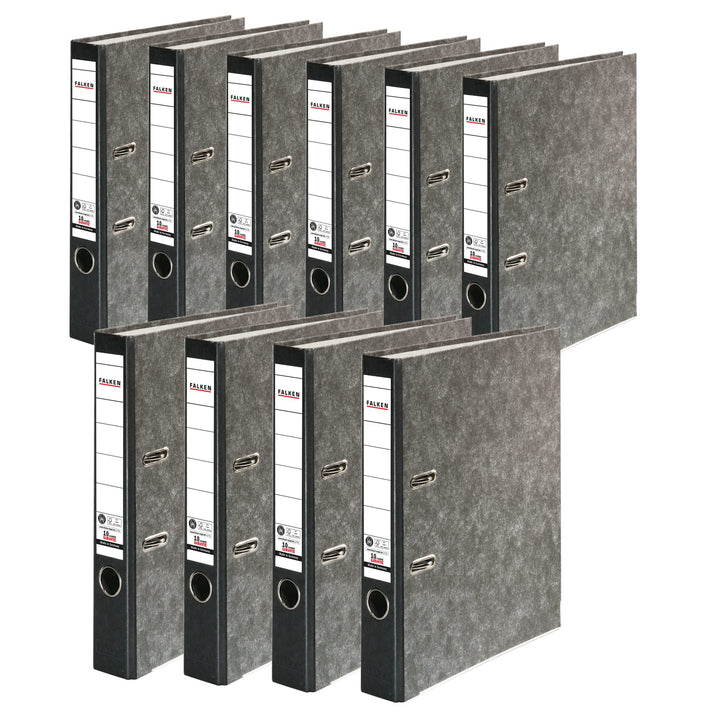 Original Falken 10er Pack Recycling-Ordner Wolkenmarmor. Made in Germany. 5 cm schmal DIN A4 schwarz