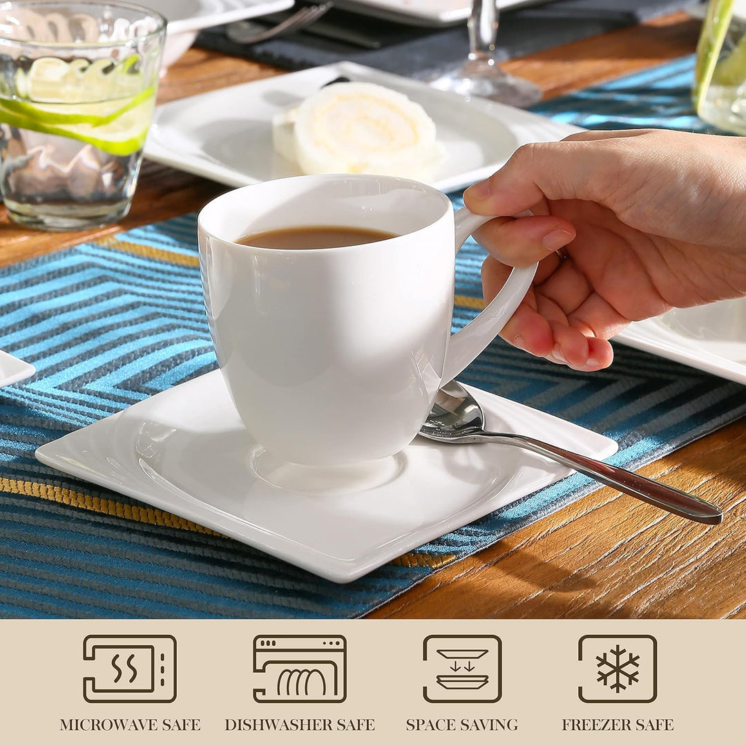 MALACASA, Serie Monica, 60 TLG. CremeWeiss Porzellan Geschirrset Kombiservice Tafelservice mit je 12