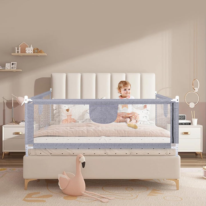 Bettgitter Rausfallschutz für Kinderbett &amp; Babybett, Höhenverstellbar und Klappbar, Ohne Bohren Mont