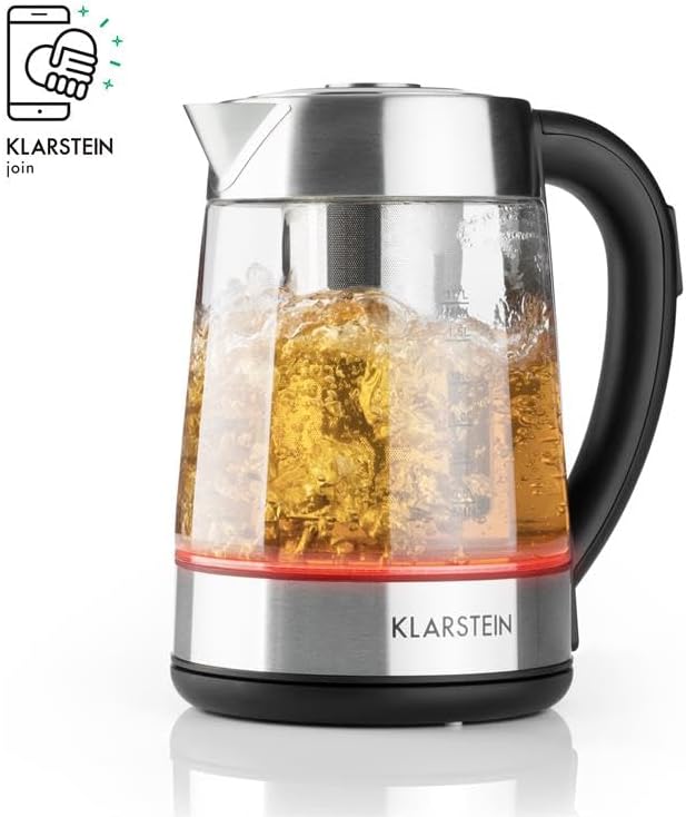 Klarstein Ostfriese - Wasserkocher, Teekocher, herausnehmbares Teesieb, 1,7 Liter, 2200 W, 4 einstel