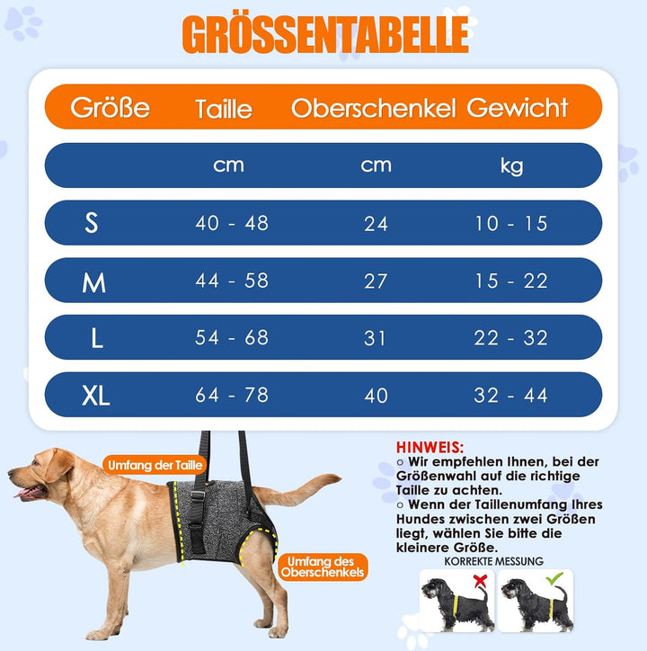 Tragehilfe für mittelgrosse grosse Hunde, Tragetasche Hund mit verstellbarem Hinterbein-Stützgurt fü