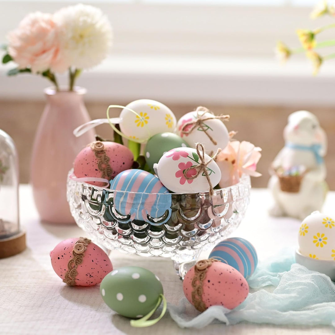 Valery Madelyn 12er Ostereier zum Aufhängen für Osterdeko,6cm Bunte Plastikeier für Ostern Deko,Rosa