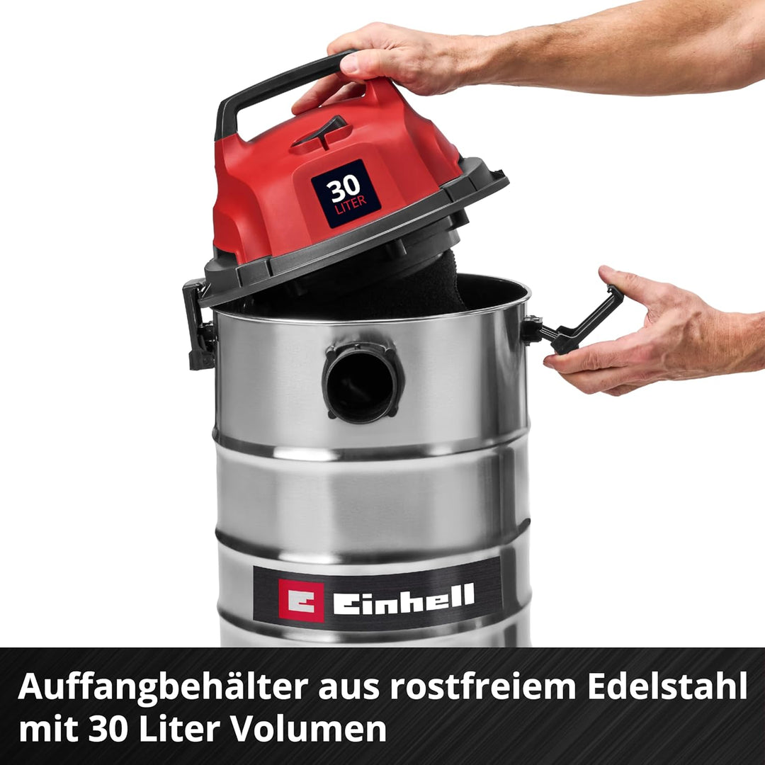 Einhell Nass-Trockensauger TC-VC 3055 S (950 W, 190 mbar Saugleistung, 30 L Edelstahlbehälter, Rolle