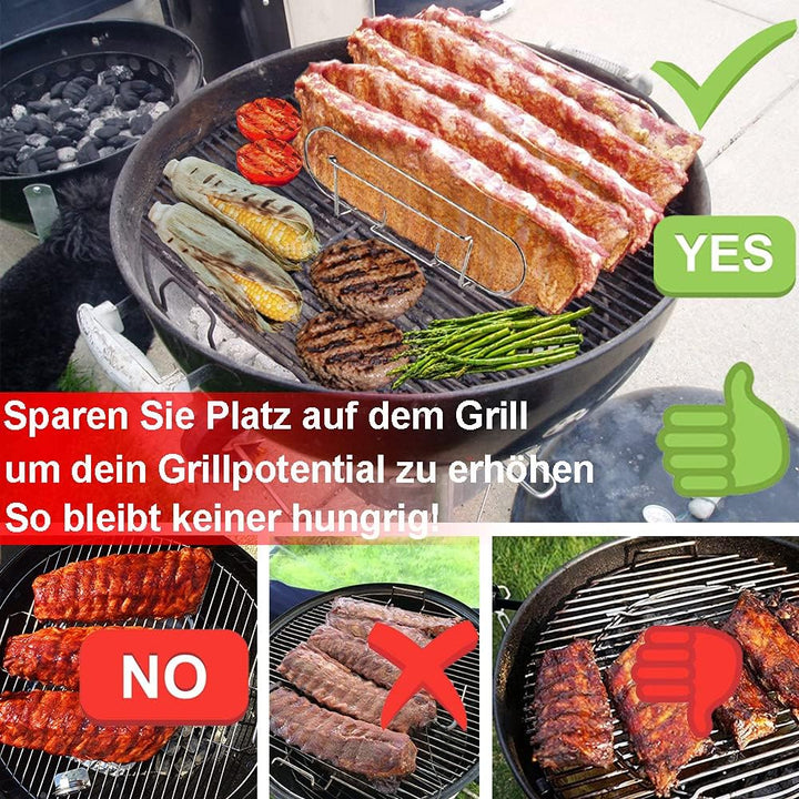 Spareribs Halter Grill – Rippchenhalter aus reinem Edelstahl für 5 Rippchen – Aufsatz zur Zubereitun