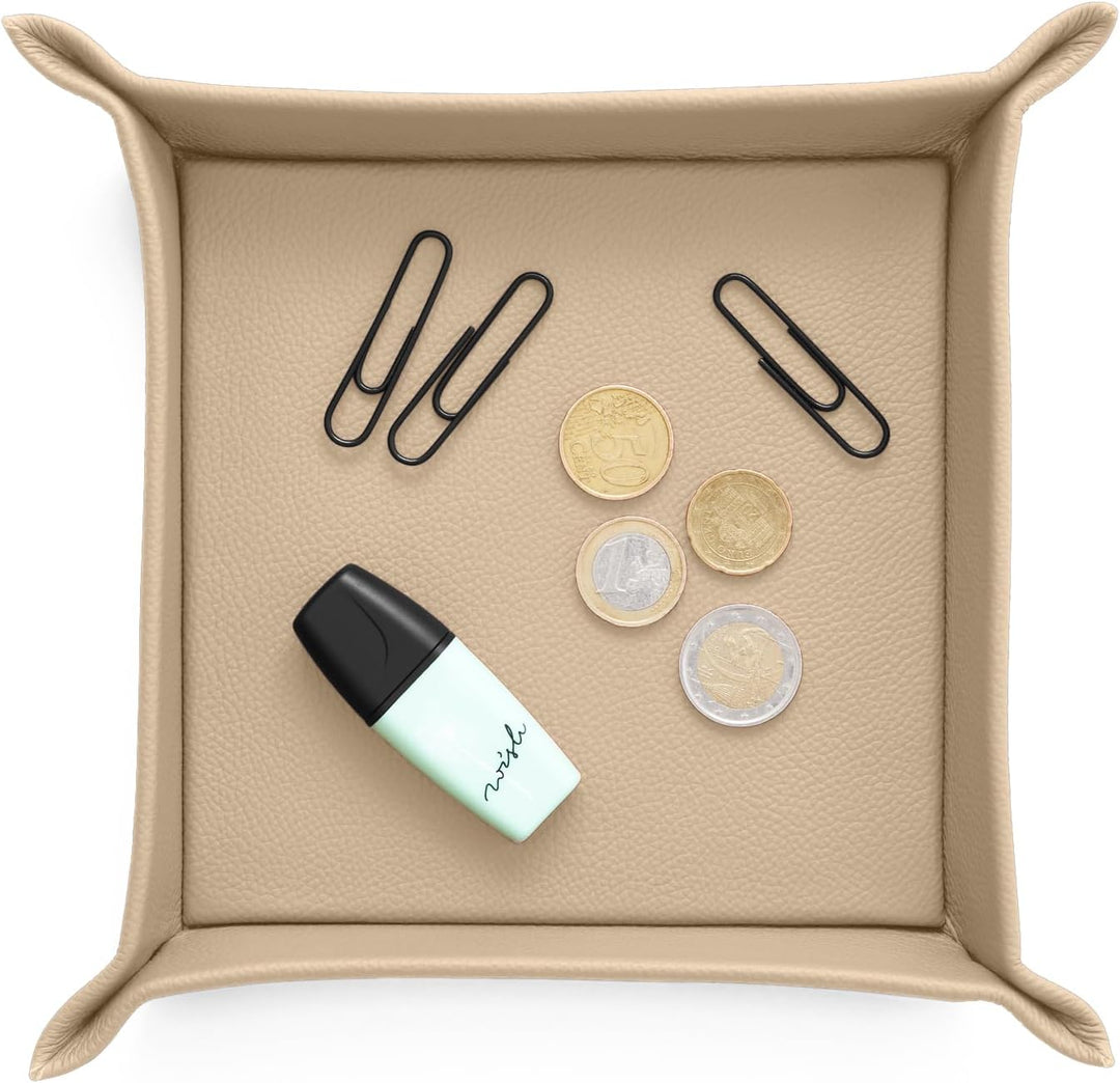 Eglooh - Iris - Taschenleerer aus echtem Leder Beige - Schreibtisch-Organizer mit modernem Design -