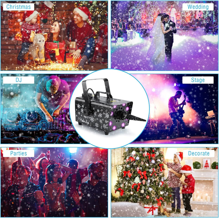 Schneemaschine, Hakuta 800W Schneemaschine mit 8 LED-RGB-Lichtern, 13 LED-Lichtfarben und 2 Fernbedi