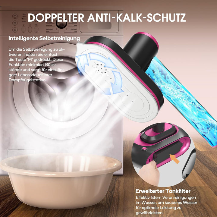 Newbealer Dampfbügelstation, 1600W Bügelstation für Kleidung, 3 Dampfstufen Dampfbügeleisen, 30s Sch