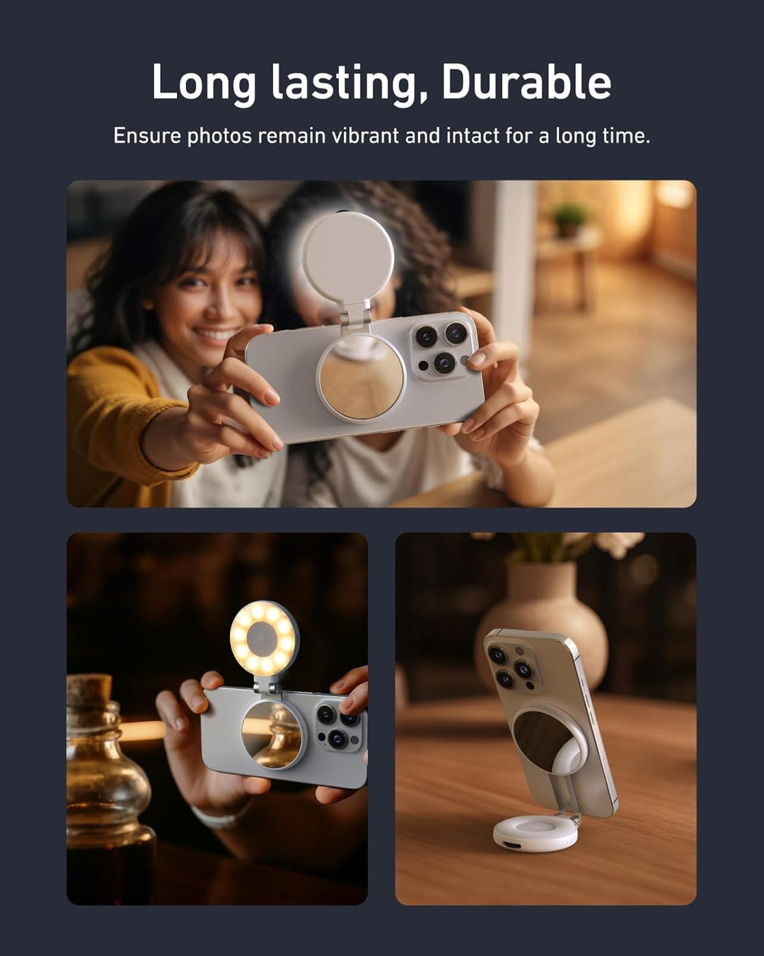 TELESIN C03 Magnetische Selfie-Licht, Handy-Licht kompatibel mit iPhone Magsafe, CRI97 360° LED Self